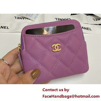 Chanel Grained Calfskin & Gold-Tone Metal Zip Coin Purse AP2061 Purple 2025 - Click Image to Close